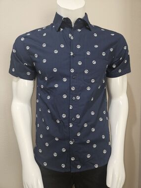 The North Face Navy Short-Sleeve Button-Up with White Peace Print